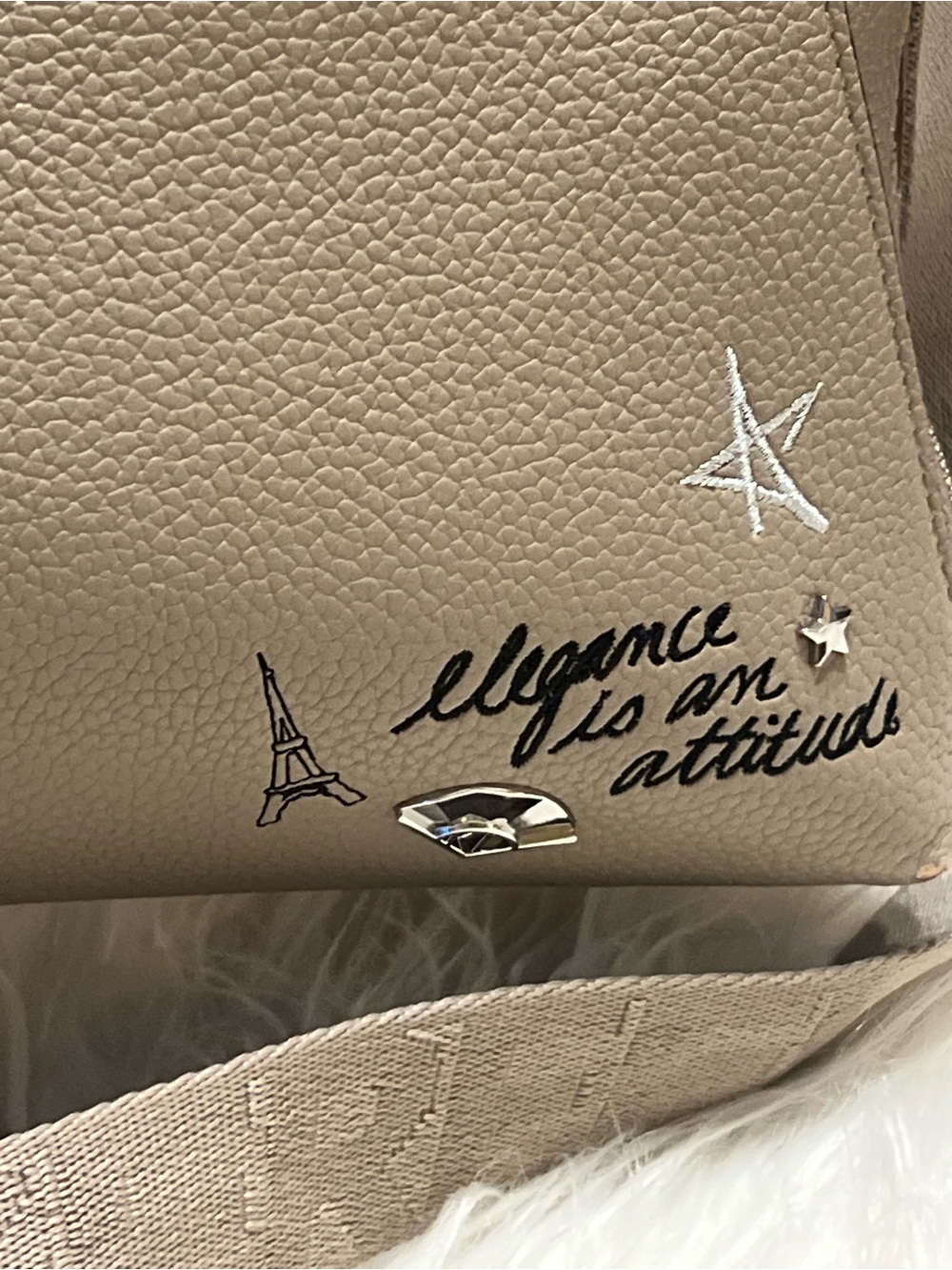 Karl Lagerfeld taupe satchel with playful decals - Picture 9 of 15